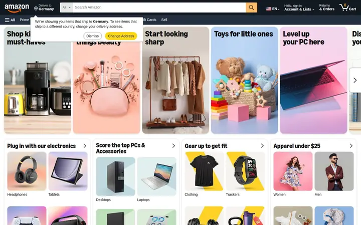 Homepage capture of Amazon