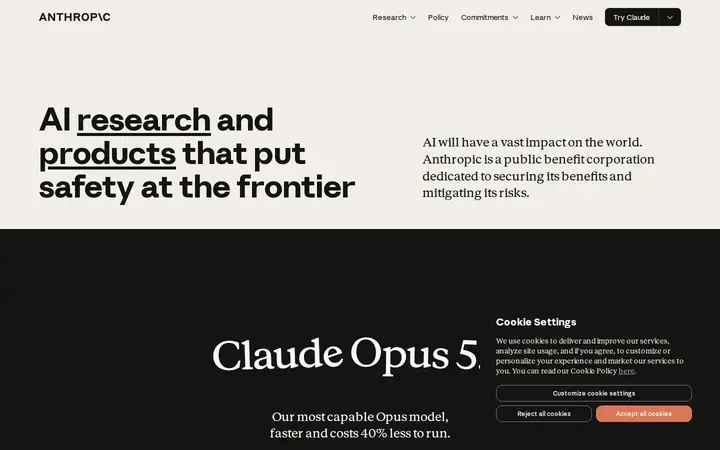 Homepage capture of Anthropic