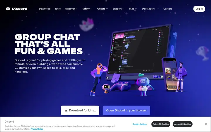 Homepage capture of Discord