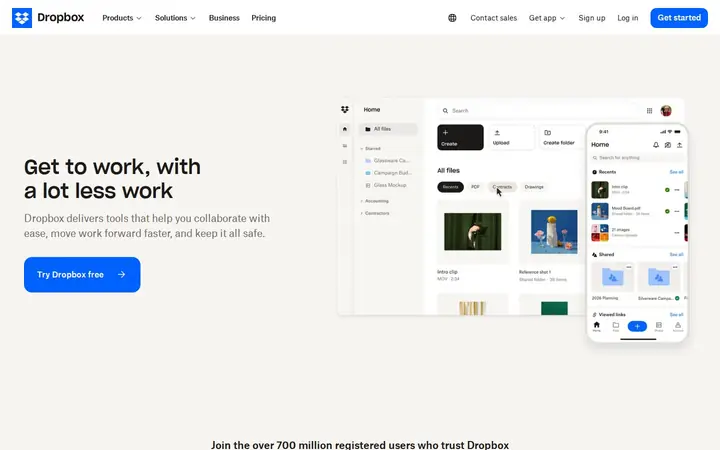 Homepage capture of Dropbox