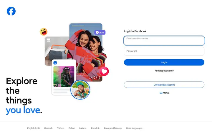 Homepage capture of Facebook