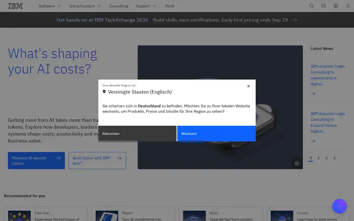Homepage capture of IBM