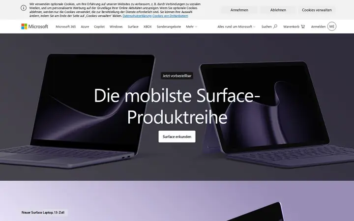 Homepage capture of Microsoft