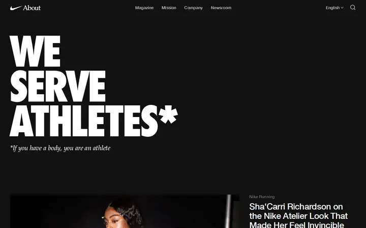 Homepage capture of Nike
