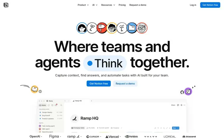 Homepage capture of Notion