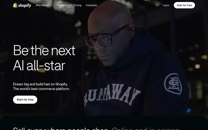 Homepage capture of Shopify