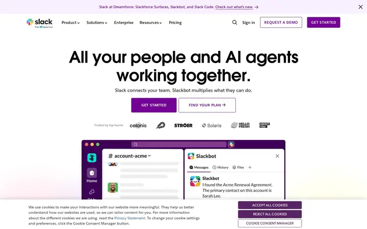 Homepage capture of Slack