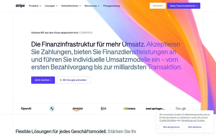 Homepage capture of Stripe